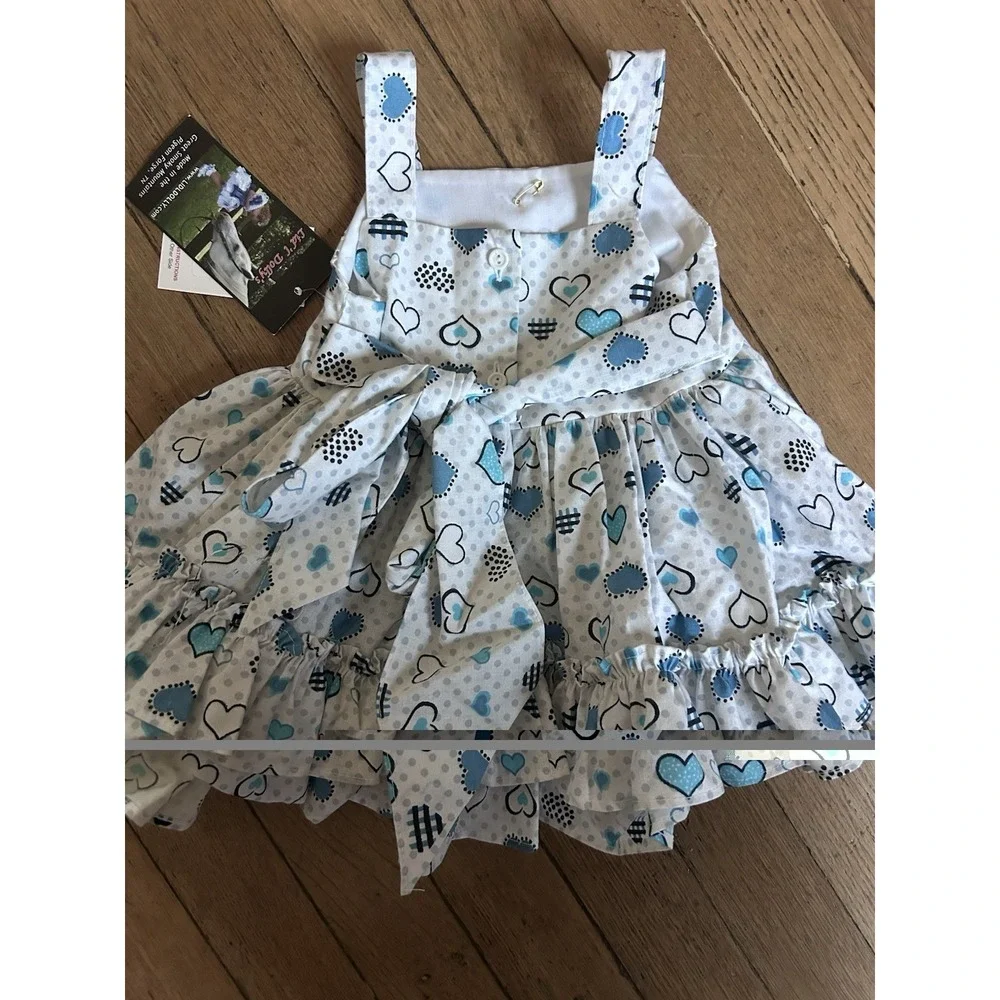 Lid'l Dolly's White Lace Bow Dress Size 1T 12 Months Baby USA Ruffle Blue Hearts